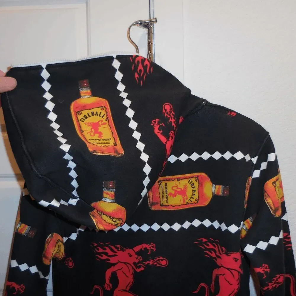 Fireball Whiskey One Piece Pajamas Fleece Lined Christmas‎ Jumpsuit Size Small